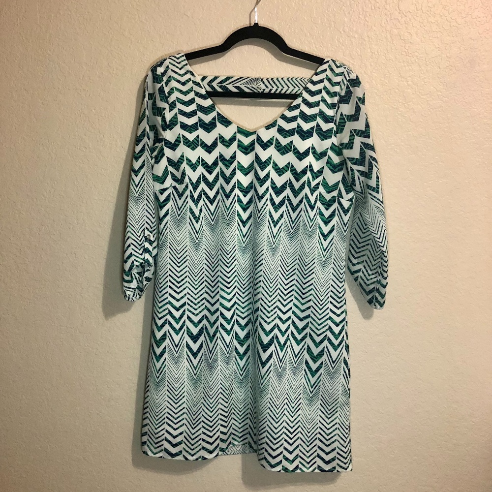 As U Wish Green chevron shift dress